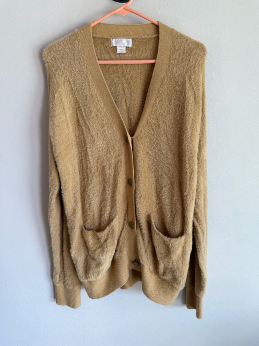 Rachel Parcell Camel Tan Eyelash Knit‎ Fuzzy Button Front Cardigan Sweater Small